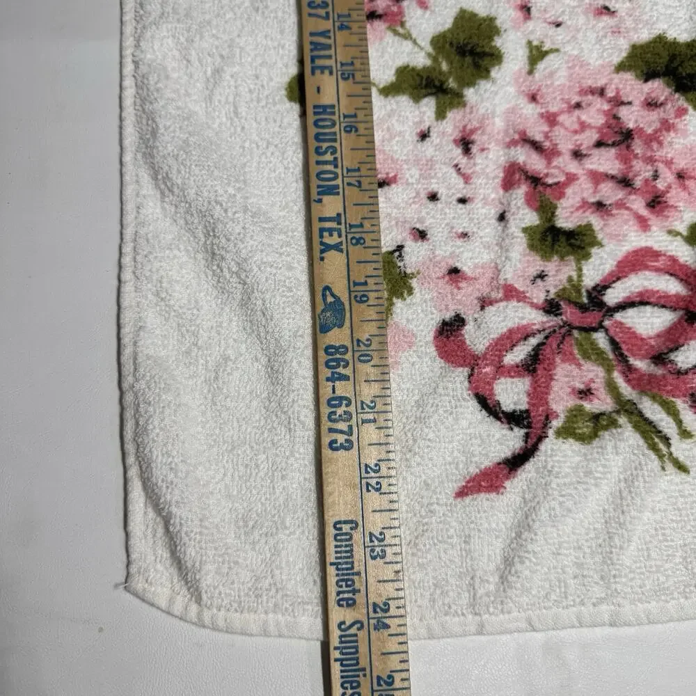 Pink Floral Hand Towel Bow Detail Stevens Cotton Terry Vintage MCM